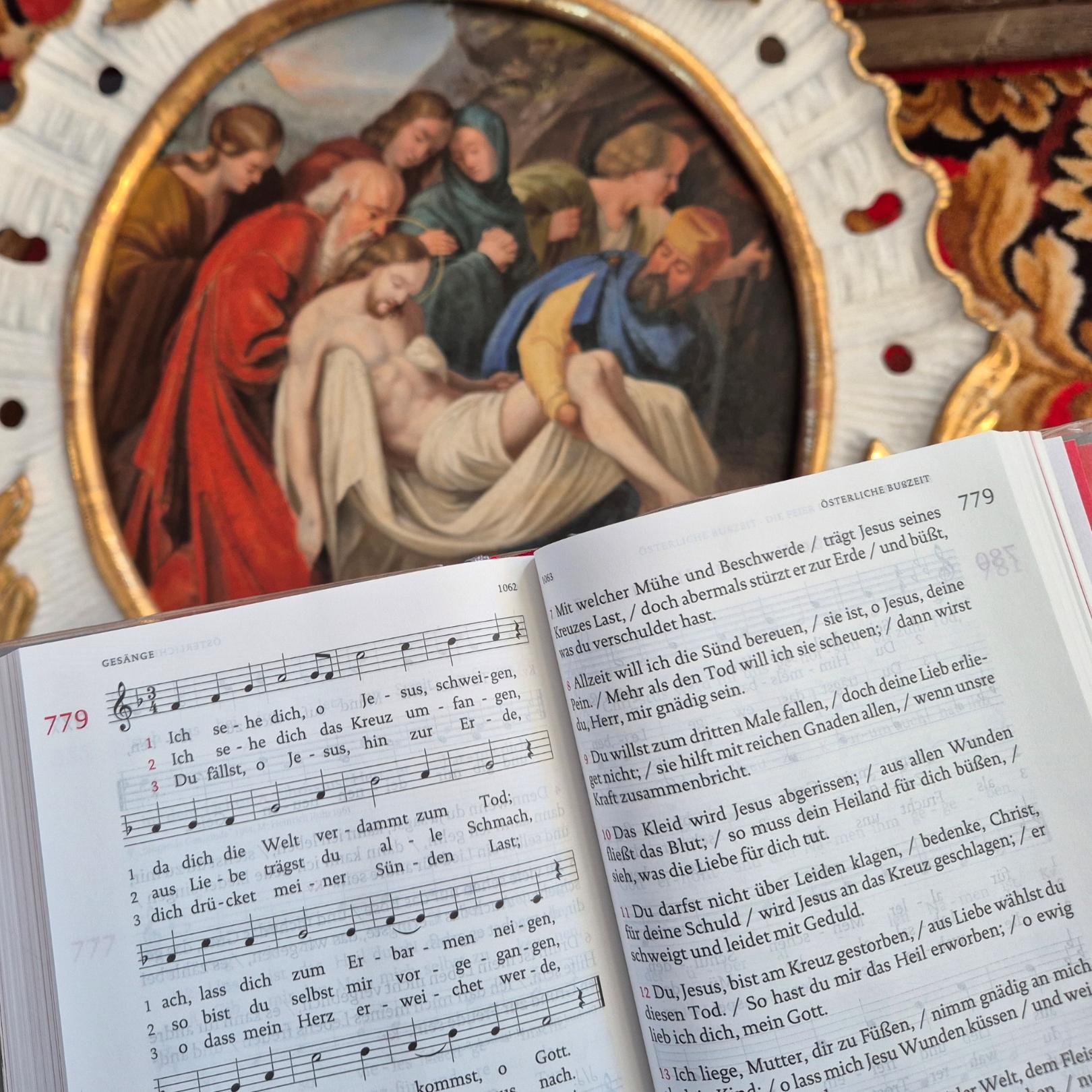 Gl 779 Ich sehe dich o Jesu schweigen mit 14. Kreuzwegstation der Basilika